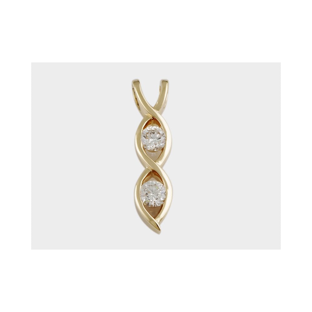 9ct Yellow Gold 0.70ct Round Brilliant Cut Diamonds Two Stone Pendant