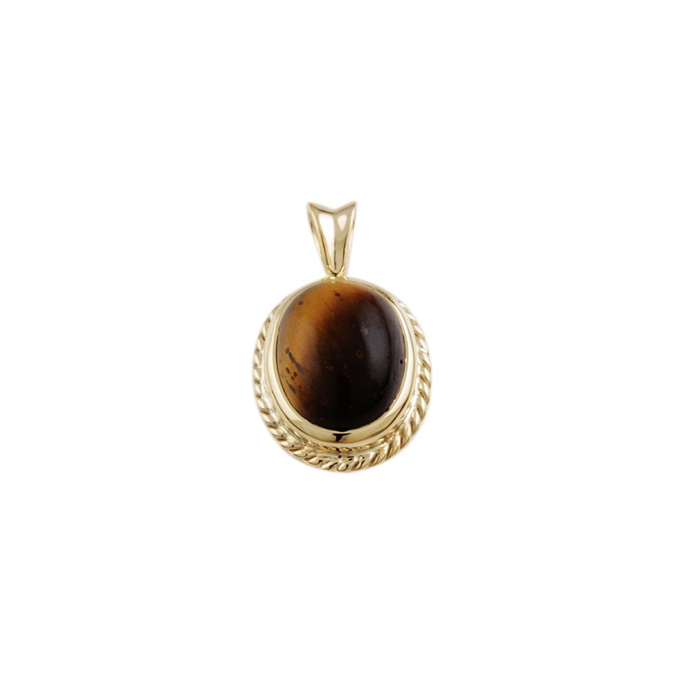 9ct Yellow Gold 5.30ct Oval Tiger's Eye Single Stone Pendant