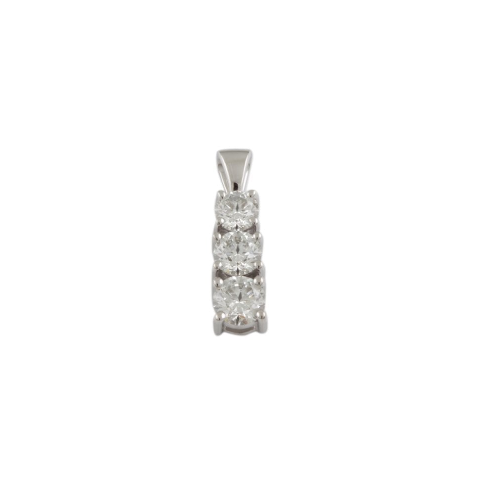 9ct White Gold 0.99ct Round Brilliant Cut Diamonds Three Stone Pendant