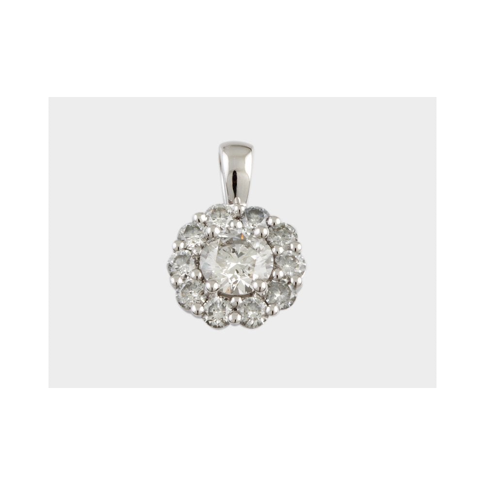 9ct White Gold 1.22ct Round Brilliant Cut Diamonds Cluster Pendant