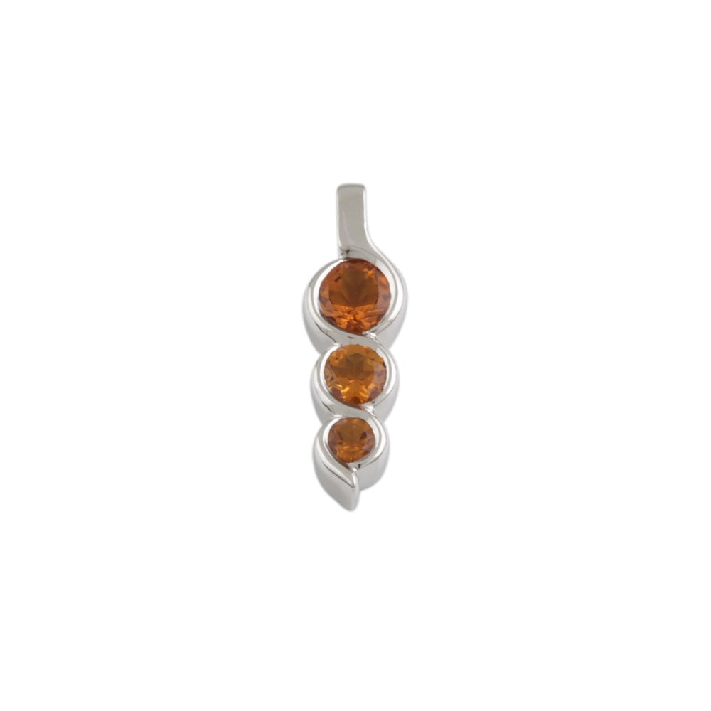 9ct White Gold 0.84ct Round Citrine Three Stone Pendant