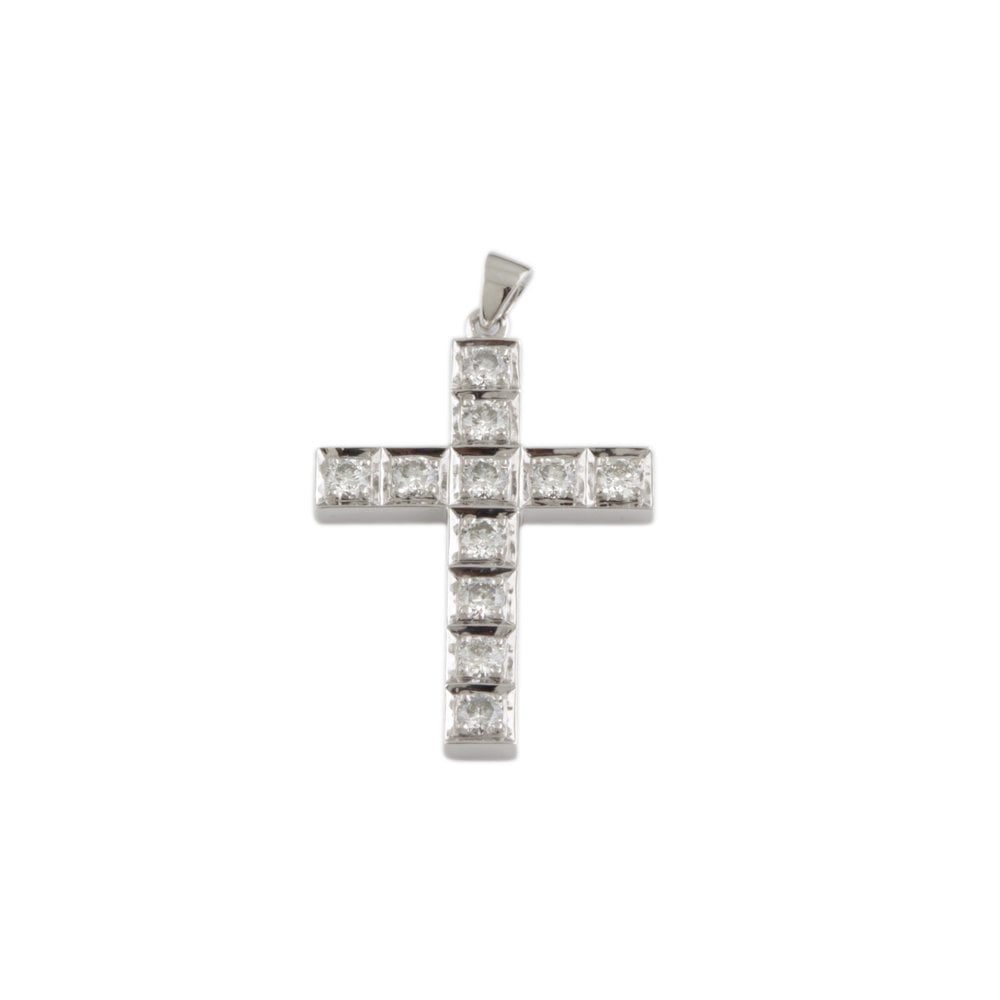 9ct White Gold 1.08ct Round Brilliant Cut Diamonds Cross Pendant