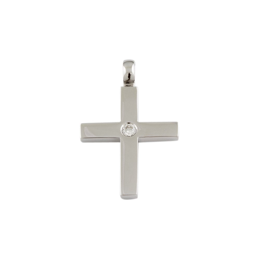 9ct White Gold 0.12ct Round Brilliant Cut Diamond Cross Pendant