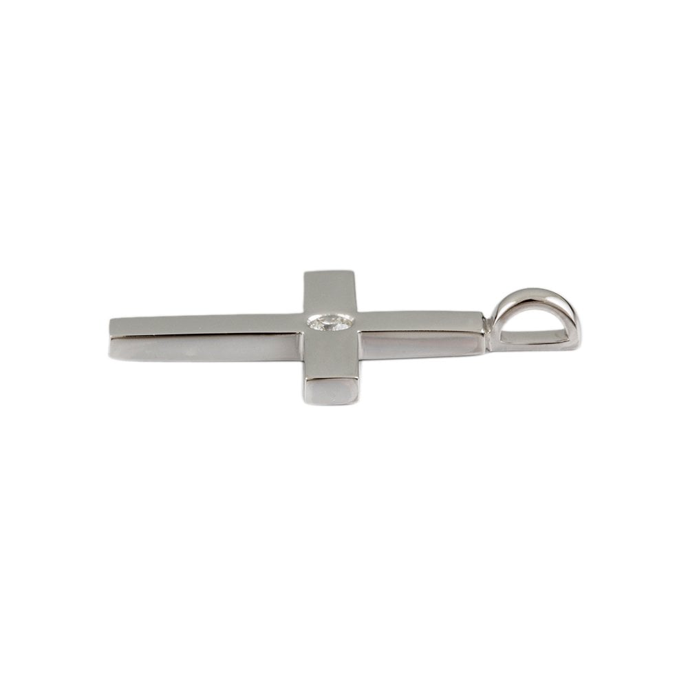 9ct White Gold 0.12ct Round Brilliant Cut Diamond Cross Pendant