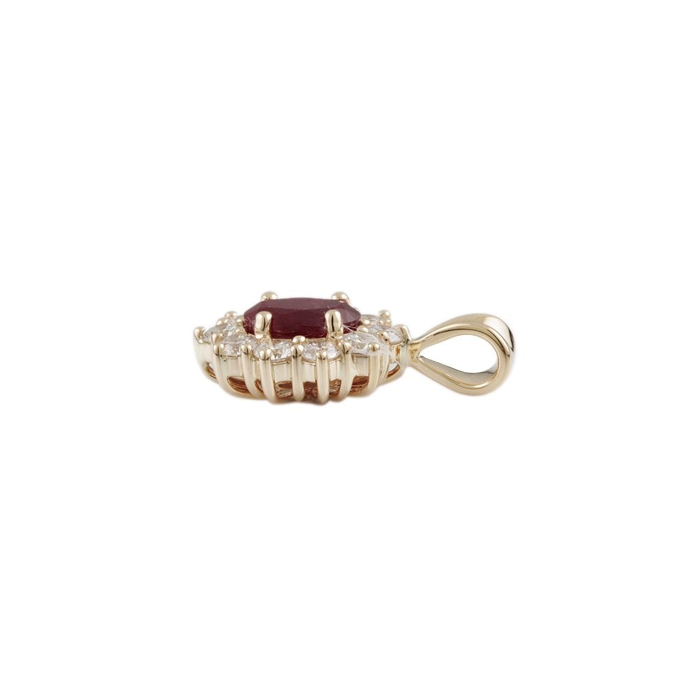 9ct Yellow Gold 0.61ct Round Brilliant Cut Diamonds and 0.99ct Oval Ruby Cluster Pendant