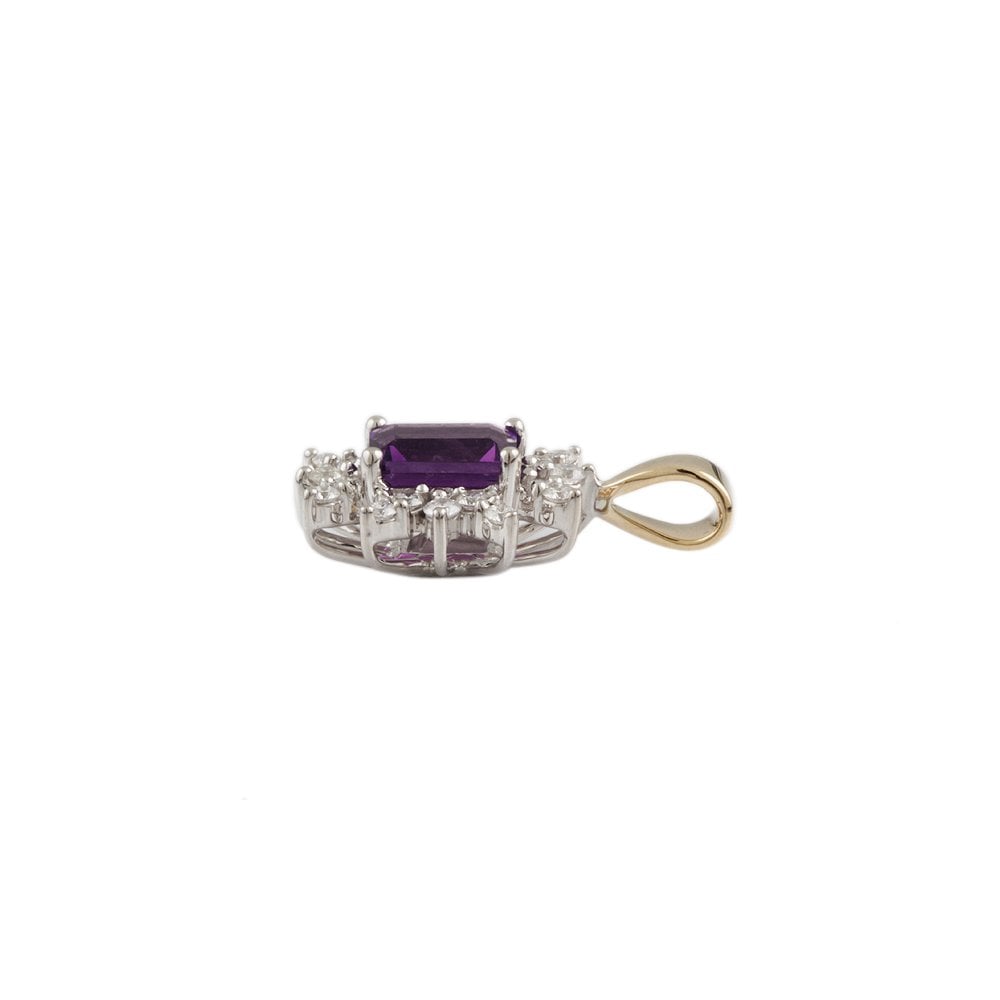 9ct Yellow and White Gold 0.33ct Round Brilliant Cut Diamonds and 0.95ct Octagon Shape Amethyst Cluster Pendant