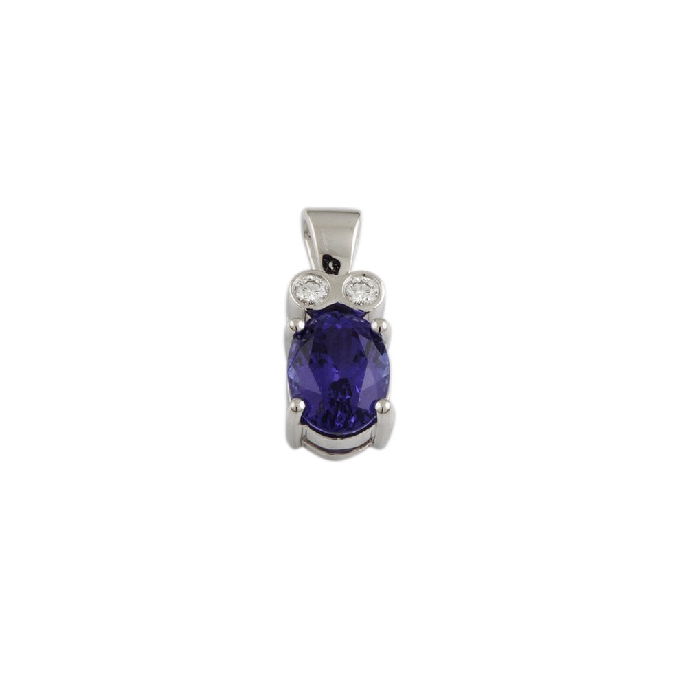 9ct White Gold 0.08ct Round Brilliant Cut Diamonds and 2.20ct Oval Tanzanite Pendant