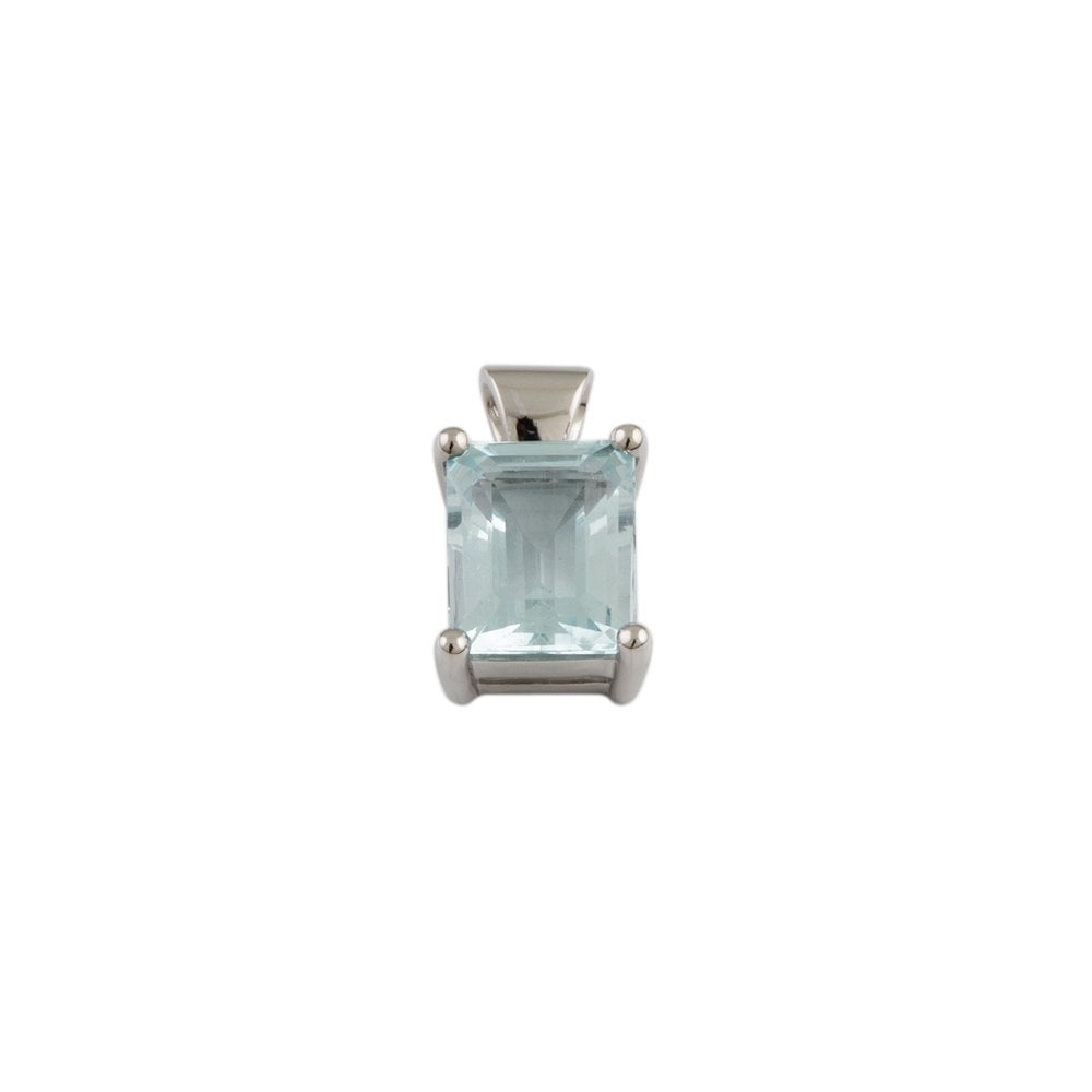 9ct White Gold 2.76ct Emerald Cut Aquamarine Single Stone Pendant