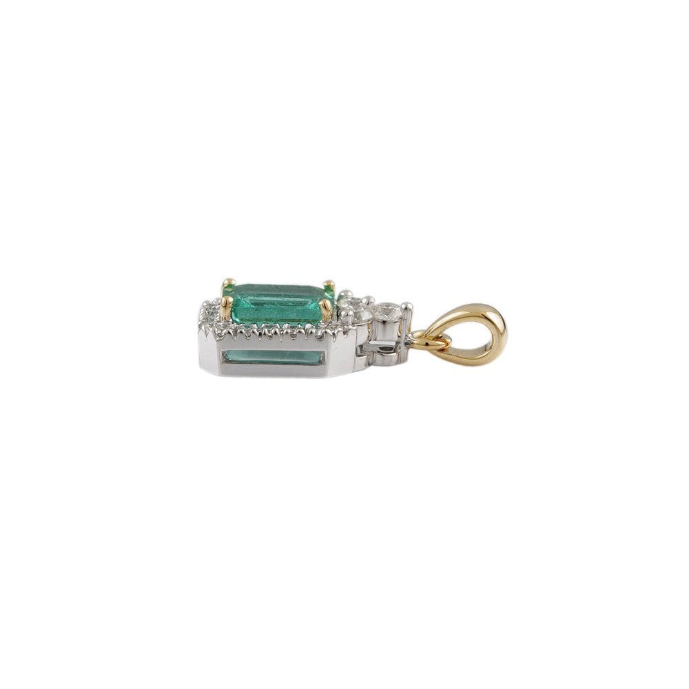 9ct Yellow and White Gold 0.38ct Round Brilliant Cut Diamonds and 1.31ct Emerald Cut Emerald Cluster Pendant
