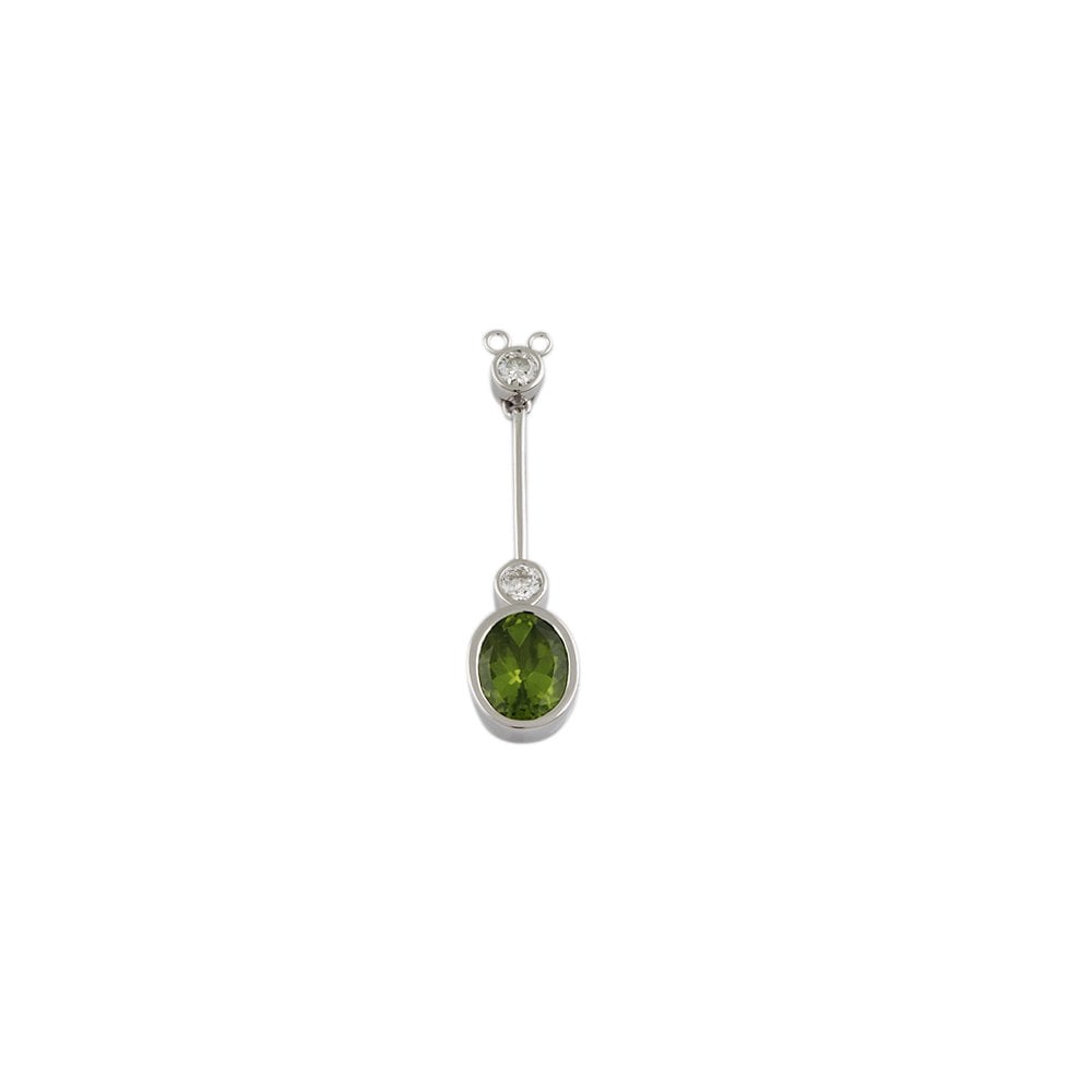 9ct White Gold 0.38ct Round Brilliant Cut Diamonds and 3.08ct Oval Peridot Pendant