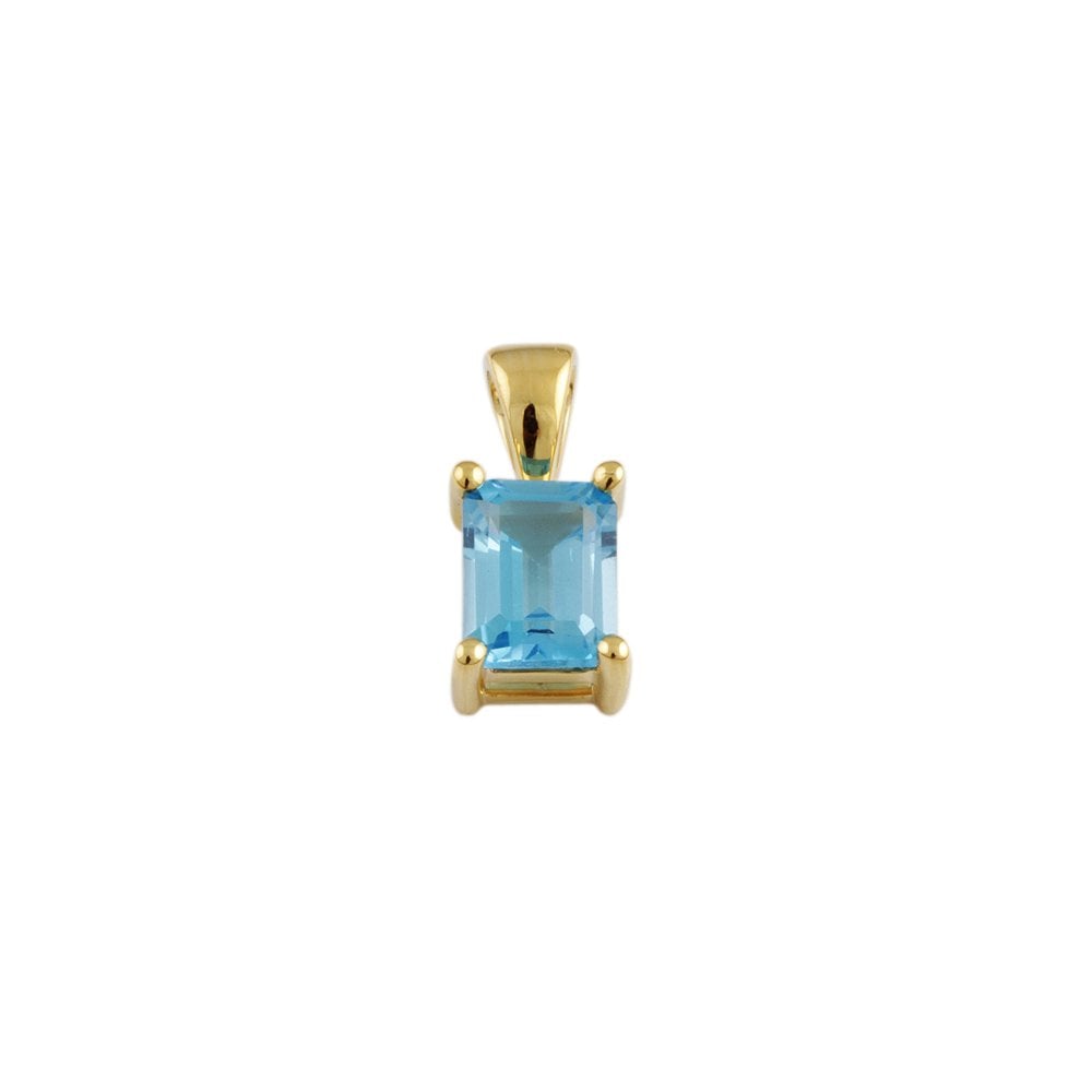 9ct Yellow Gold 1.81ct Emerald Cut Blue Topaz Single Stone Pendant