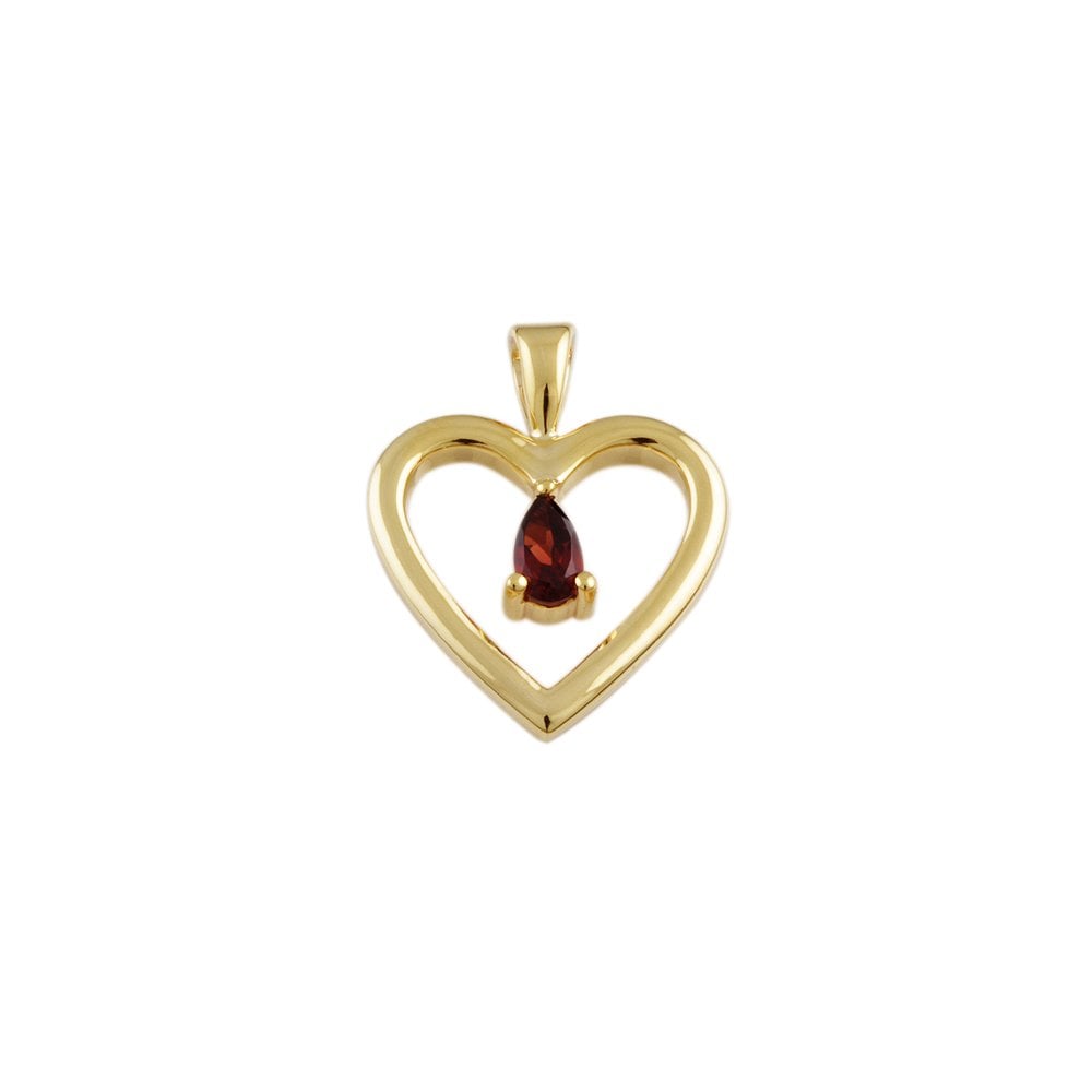9ct Yellow Gold 0.29ct Pear Garnet Single Stone Heart Pendant