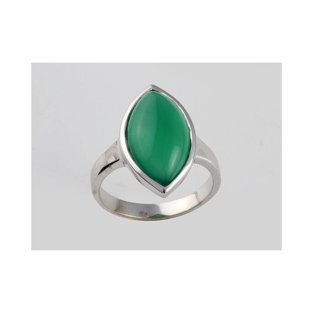 9ct White Gold Green Agate Ring