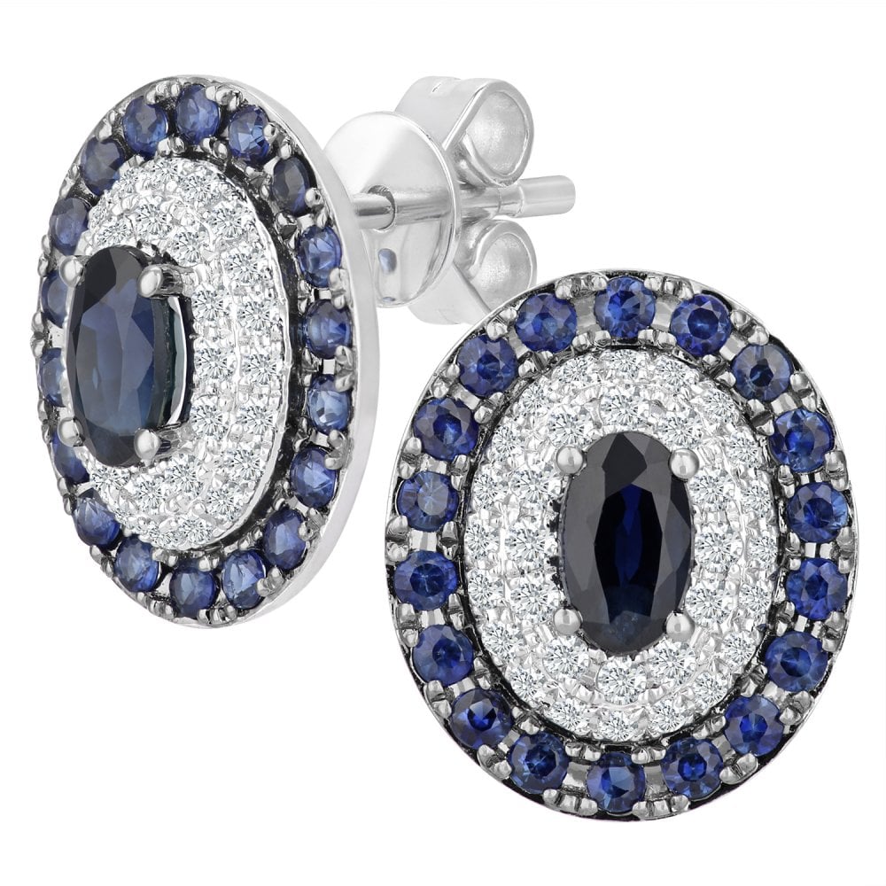 SPARKLD 18ct White Gold 0.30ct Diamonds and Sapphire Alternate Oval Stud Earrings