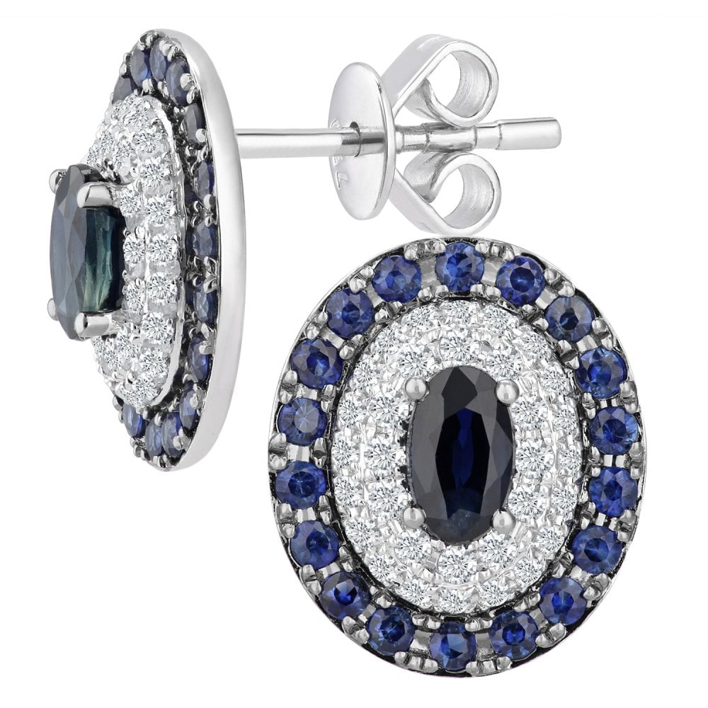 SPARKLD 18ct White Gold 0.30ct Diamonds and Sapphire Alternate Oval Stud Earrings