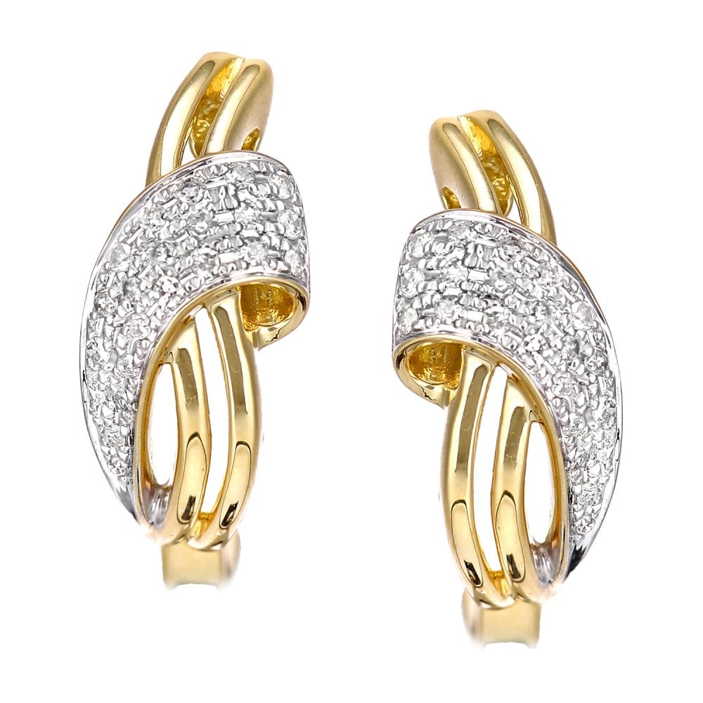 SPARKLD 18ct Yellow Gold 0.10ct Diamond Crossover Design Hoop Earrings