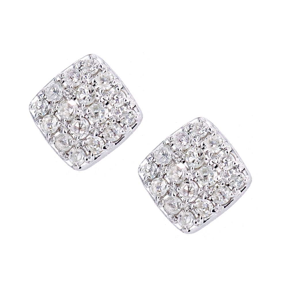 SPARKLD 9ct White Gold 0.15ct Diamond Square Stud Earrings