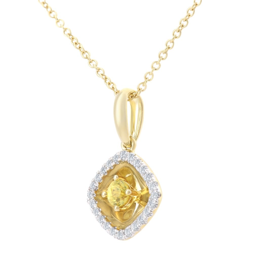 SPARKLD 18ct Yellow Gold 0.13ct Square Yellow Sapphire and Diamonds Pendant with Chain Necklace of 40 cm
