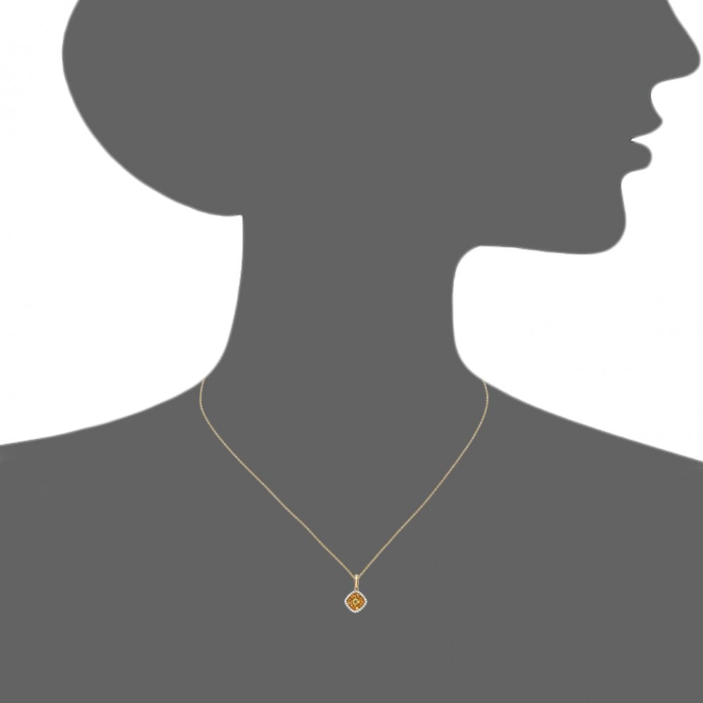 SPARKLD 18ct Yellow Gold 0.13ct Square Yellow Sapphire and Diamonds Pendant with Chain Necklace of 40 cm