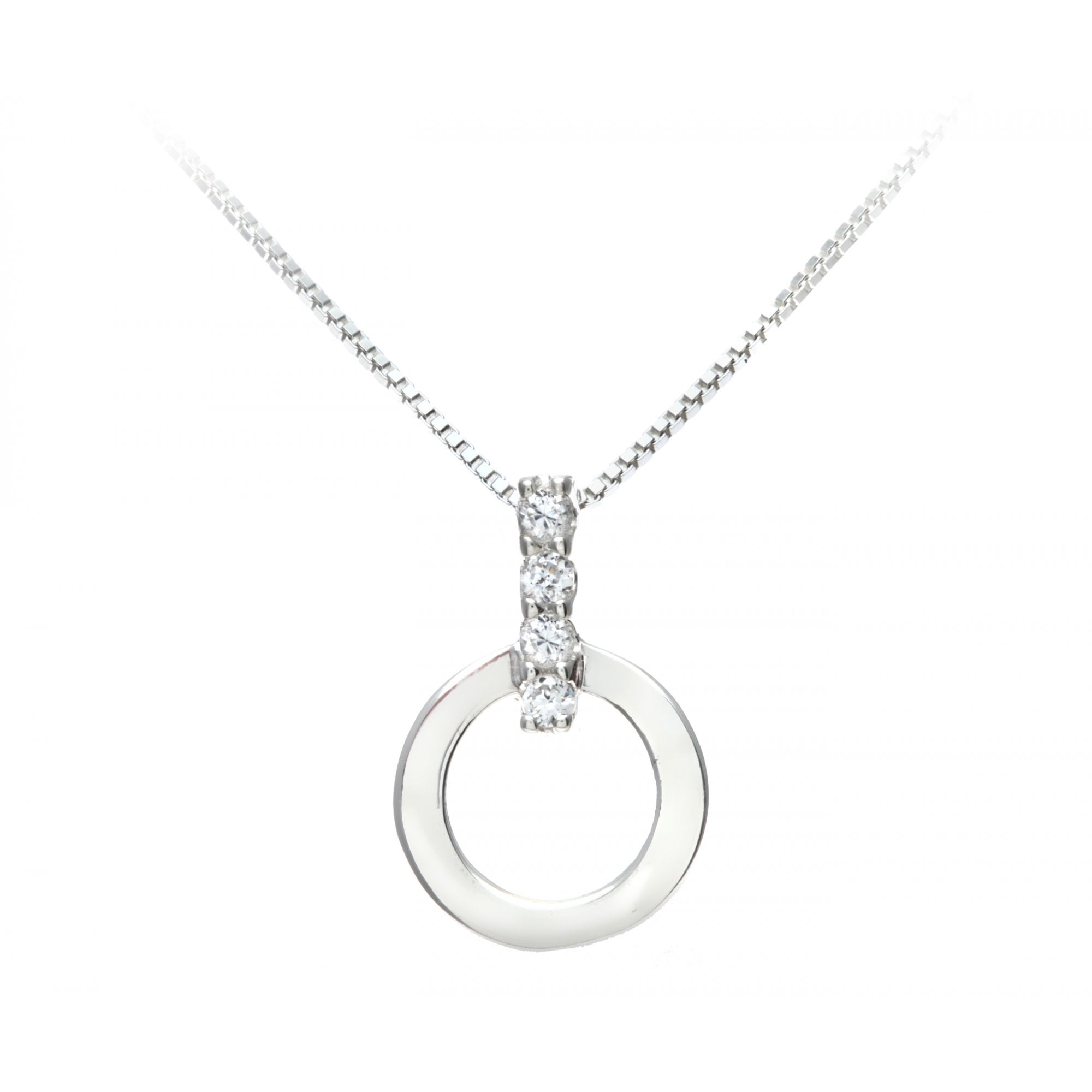 SPARKLD Silver Cubic Zirconia Circular Pendant + 46cm Box Chain