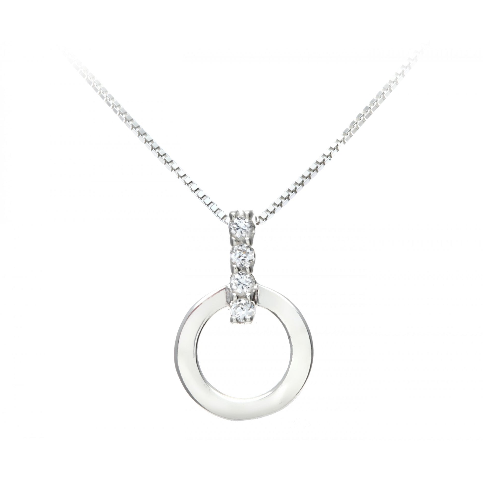 SPARKLD Silver Cubic Zirconia Circular Pendant + 46cm Box Chain