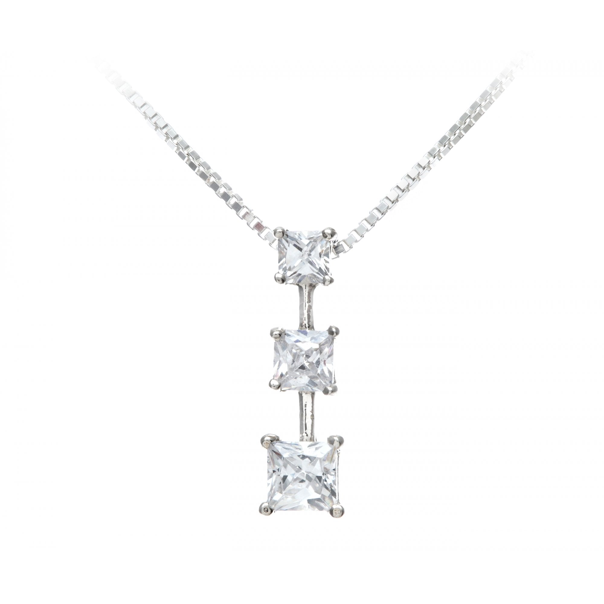 SPARKLD Silver Cubic Zirconia Drop Pendant + 46cm Box Chain