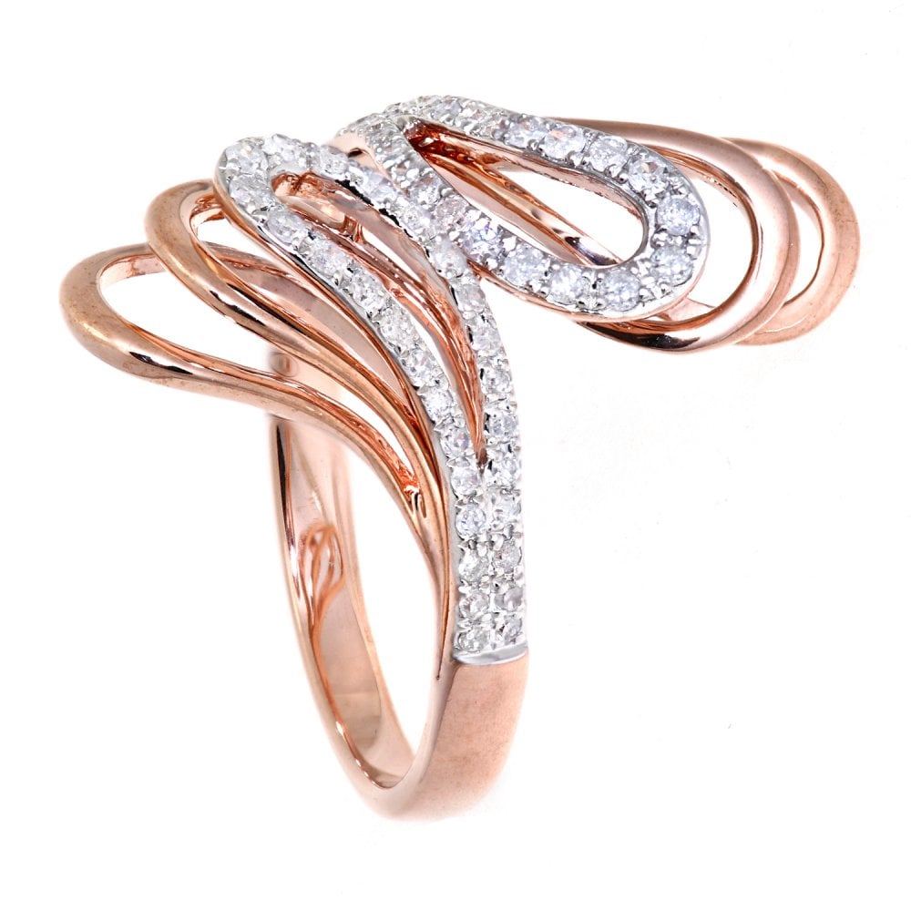 SPARKLD 9ct Gold Round Brilliant 0.30ct Diamond Triple Row Ring,