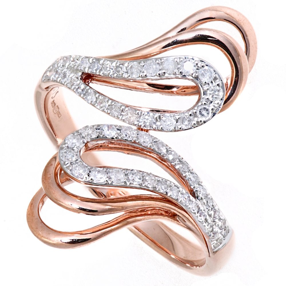 SPARKLD 9ct Gold Round Brilliant 0.30ct Diamond Triple Row Ring,