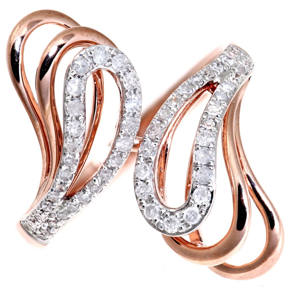 SPARKLD 9ct Gold Round Brilliant 0.30ct Diamond Triple Row Ring,