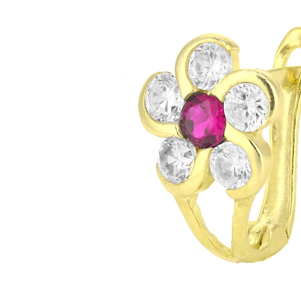 SPARKLD 9ct Yellow Gold Red Cubic Zirconia Flower Earrings