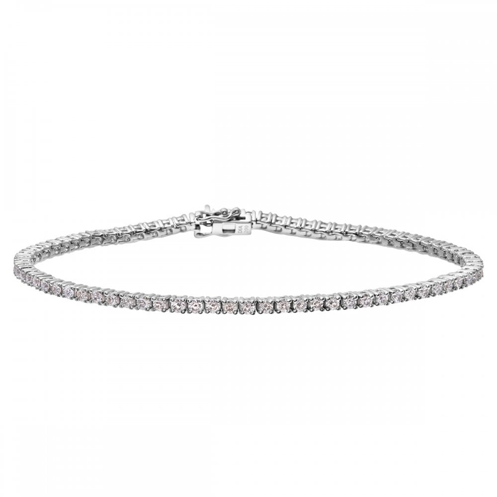 SPARKLD 18ct White Gold Tennis Bracelet, I/SI Certified 2ct Diamonds, Round Brilliant