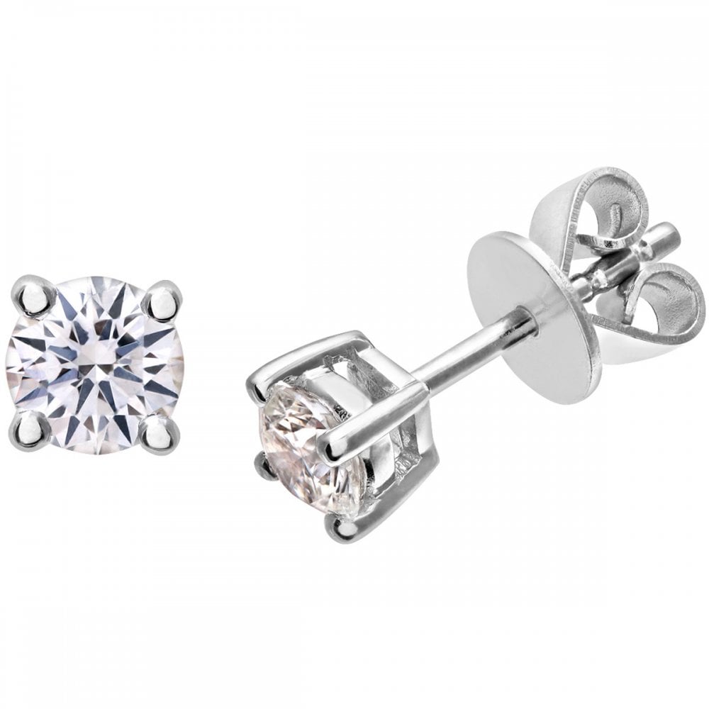 SPARKLD 18ct White Gold Round Brilliant 0.50ct G/VS2 Certified Diamonds Stud Earrings