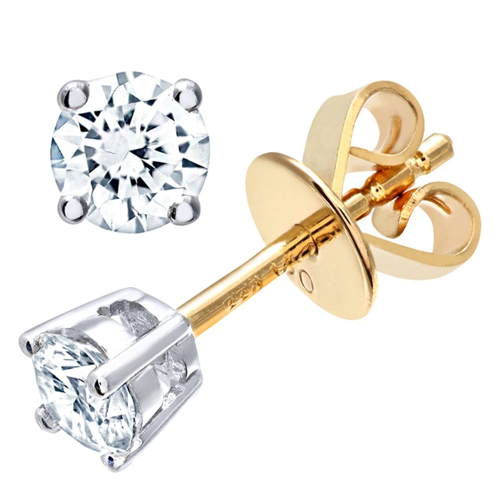 SPARKLD 18ct Yellow Gold Stud Earrings, IJ/I Certified  0.33ct Diamonds, Round Brilliant