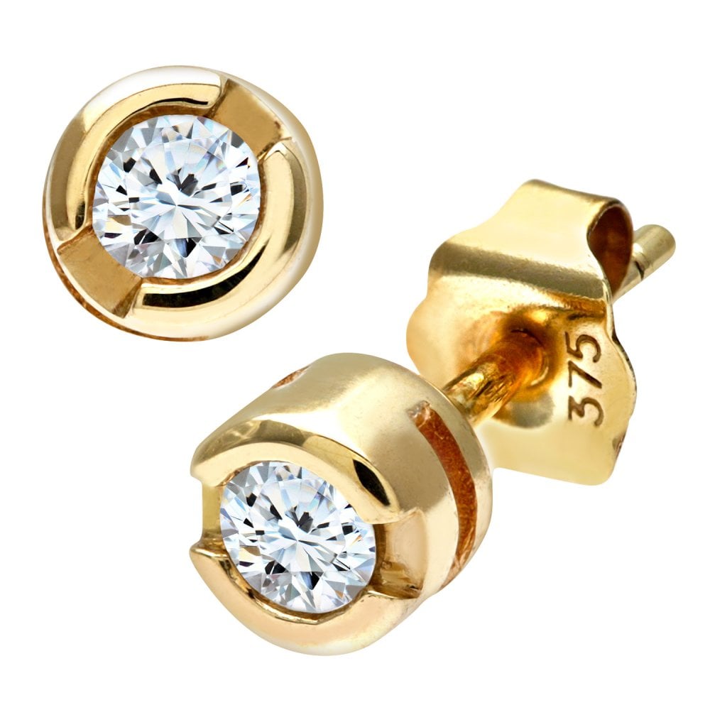SPARKLD 9ct Yellow Gold Rub Set 0.15ct Diamond Earrings