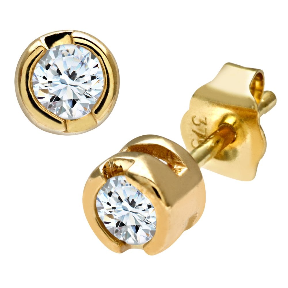 SPARKLD 9ct Yellow Gold Rub Set 0.25ct Diamond Earrings