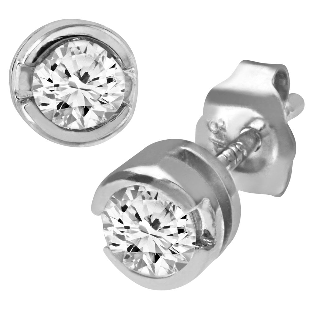 SPARKLD 9ct White Gold Rub Set 0.33ct Diamond Earrings