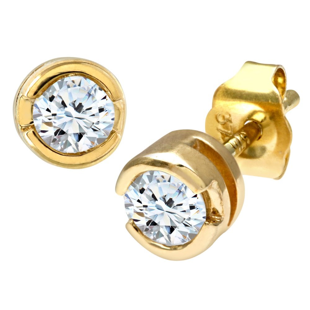 SPARKLD 9ct Yellow Gold Rub Set Third Carat Diamond Earrings