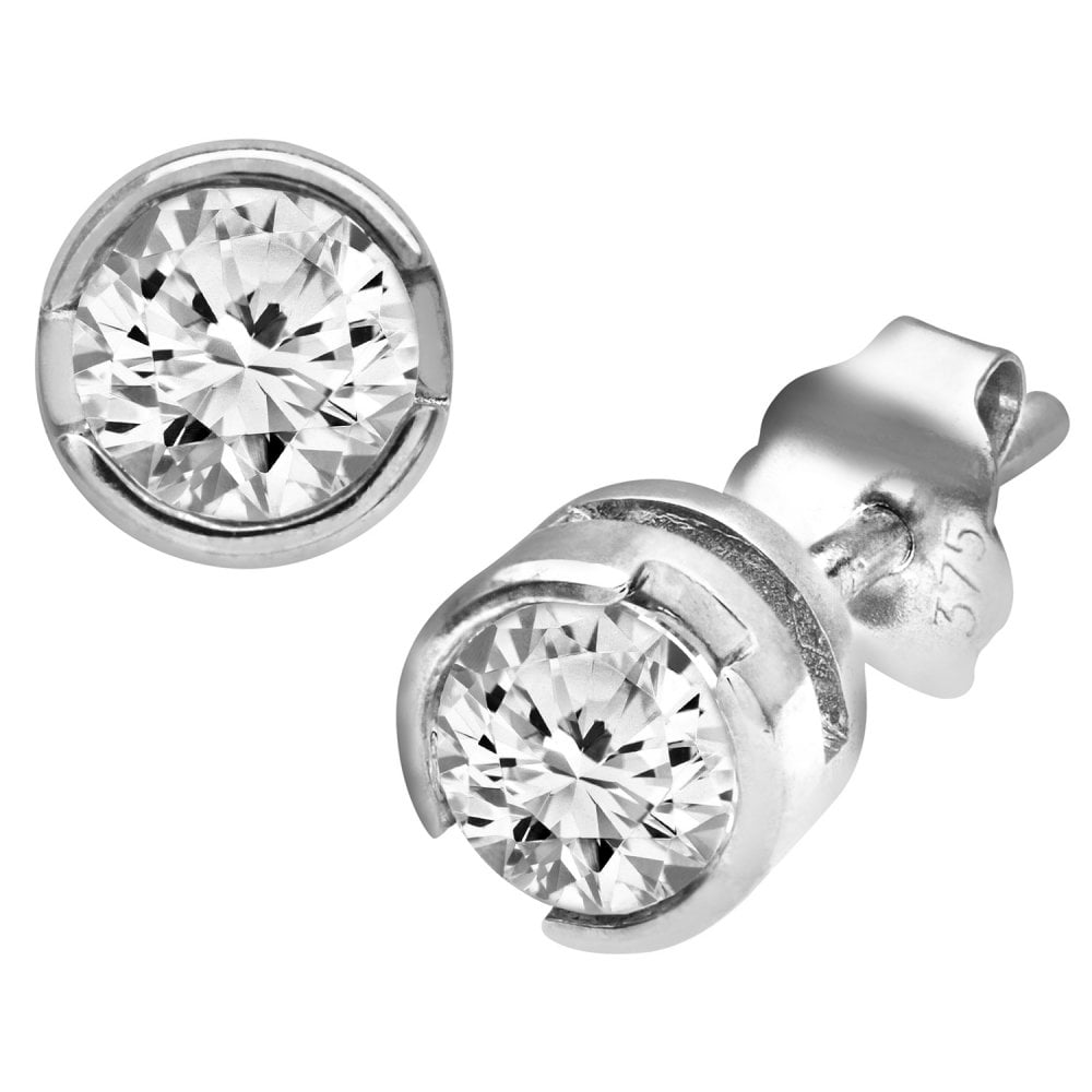 SPARKLD 9ct White Gold Rub Set 0.50ct Diamond Earrings