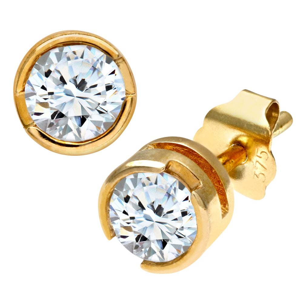 SPARKLD 9ct Yellow Gold Rub Set 0.50ct Diamond Earrings