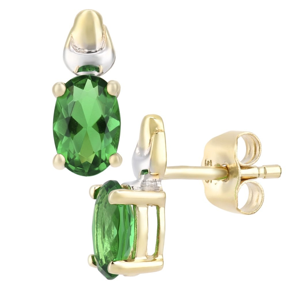 SPARKLD 9ct Gold Cubic Zirconia Created Emerald Birth Stone Earrings