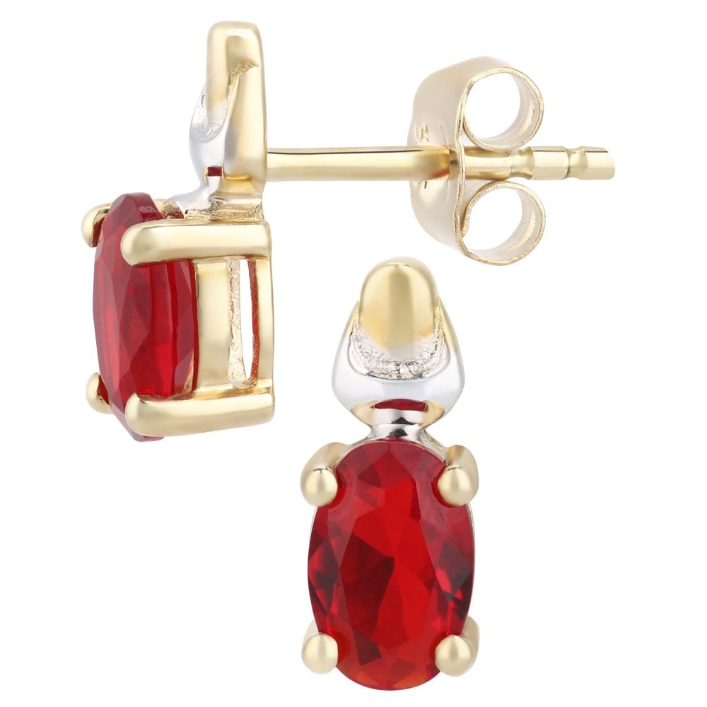 SPARKLD 9ct Gold Cubic Zirconia Created Ruby Birth Stone Earrings RB