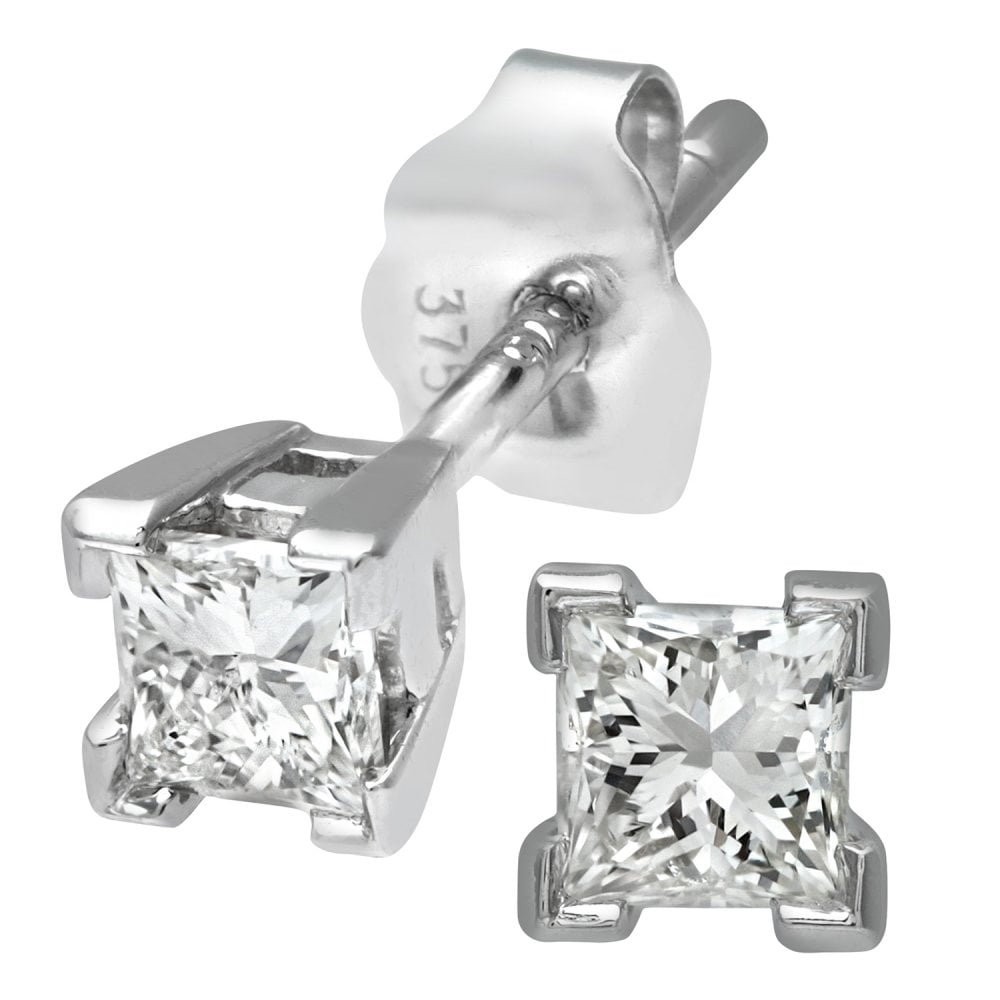 SPARKLD 9ct White Gold 0.33ct Princess Cut Diamond Solitare Earrings
