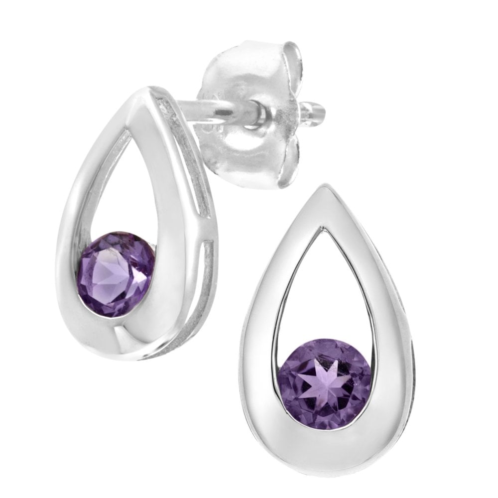 SPARKLD 9ct White Gold 0.20ct Amethyst Teardrop Earrings