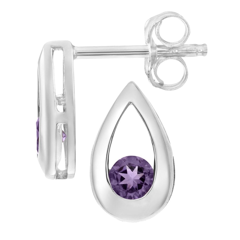 SPARKLD 9ct White Gold 0.20ct Amethyst Teardrop Earrings