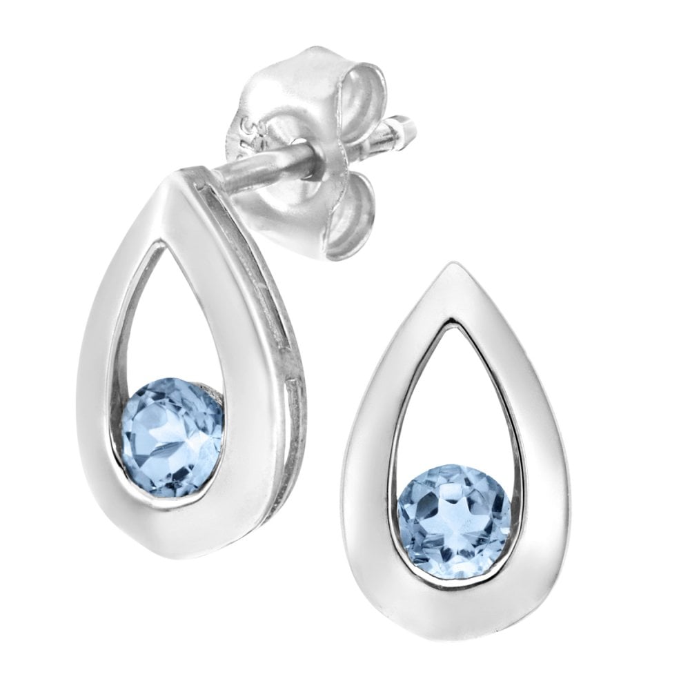 SPARKLD 9ct White Gold 0.30ct Blue Topaz Teardrop Earrings