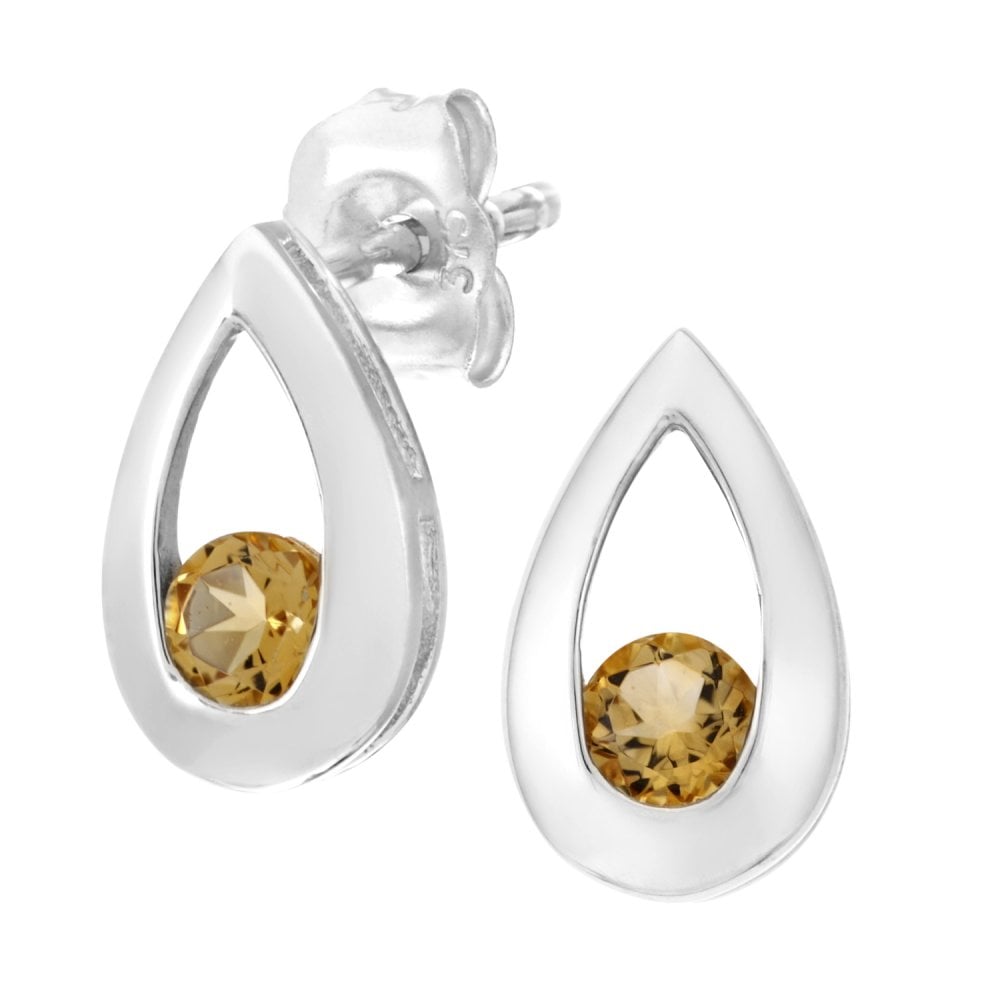 SPARKLD 9ct White Gold 0.25ct Citrine Teardrop Earrings
