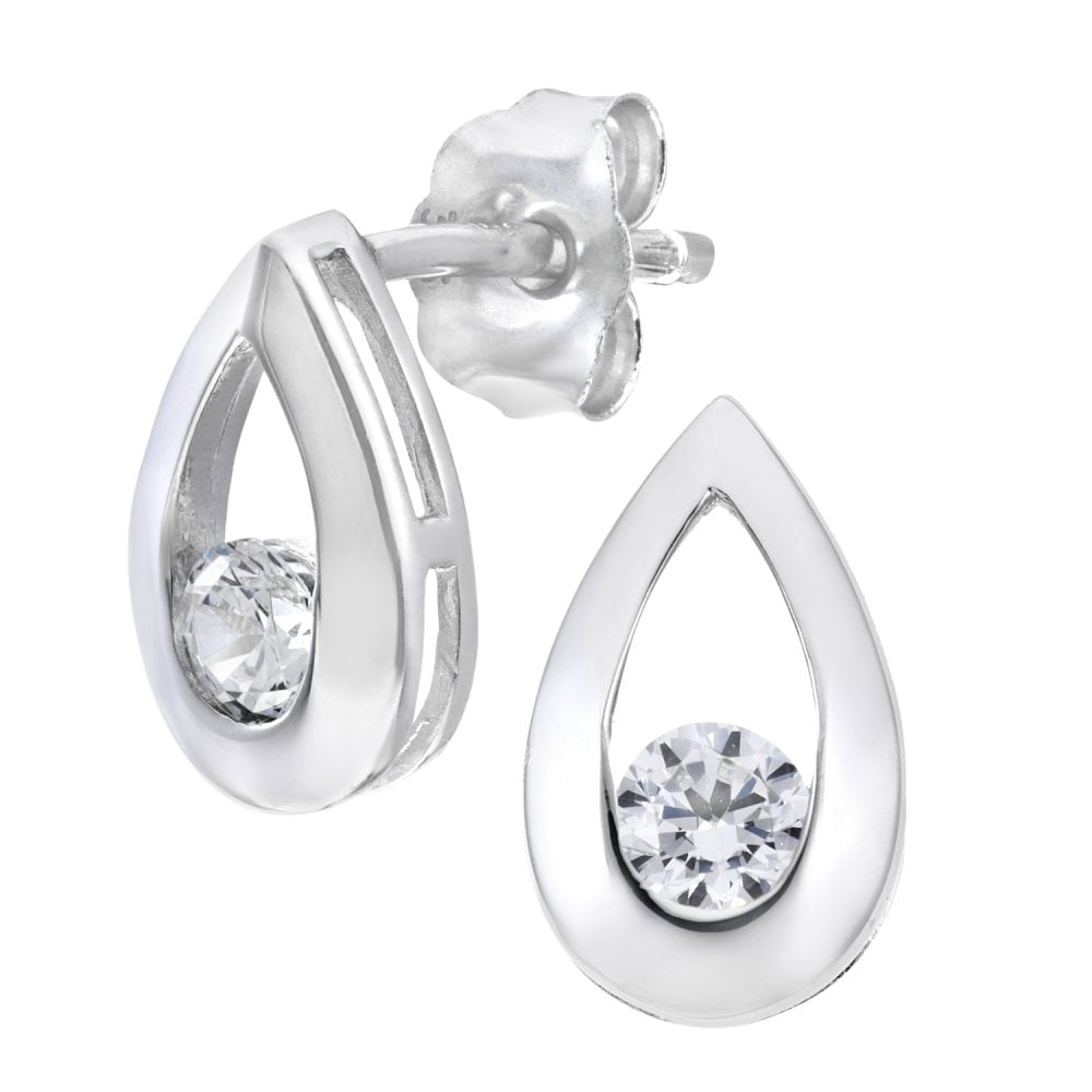 SPARKLD 9ct White Gold Cubic Zirconia Teardrop Earrings