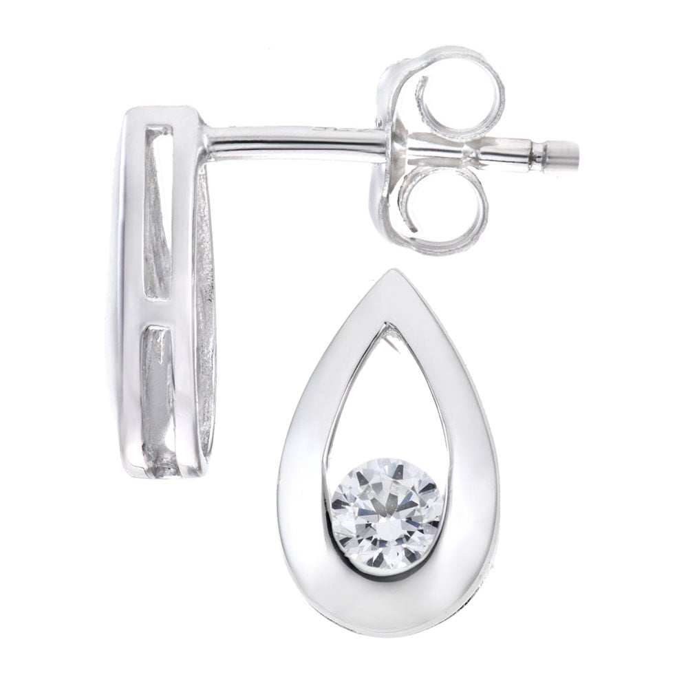 SPARKLD 9ct White Gold Cubic Zirconia Teardrop Earrings