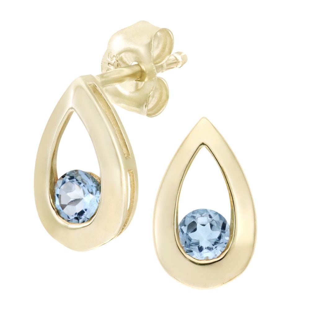 SPARKLD 9ct Yellow Gold 0.30ct Blue Topaz Teardrop Earrings