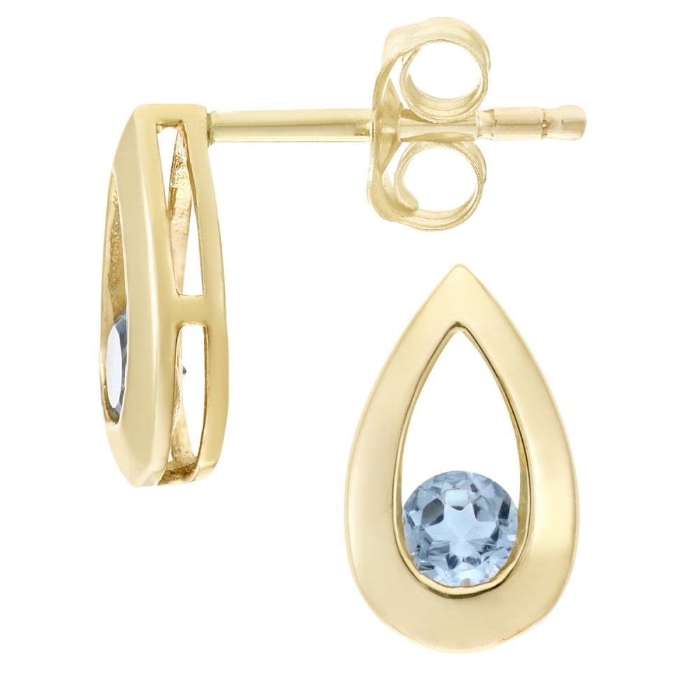 SPARKLD 9ct Yellow Gold 0.30ct Blue Topaz Teardrop Earrings